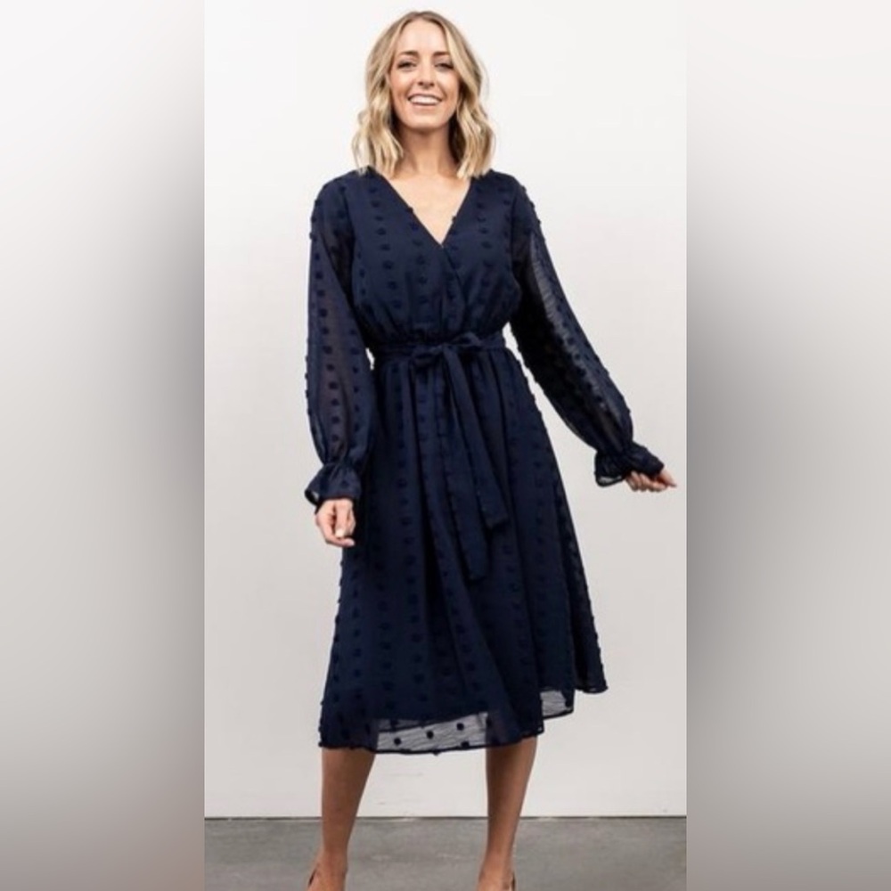 BALTIC BORN NWT PAISLEY DOT Navy Blue midi dress